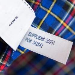 Pre Owned قميص رالف لورين قطن كاروهات أزرق أزرار أمامية قصة كلاسيكية مقاس وسط (ميديوم)