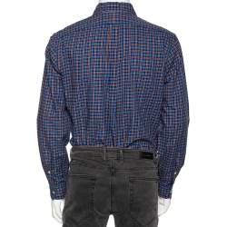 Pre Owned قميص رالف لورين قطن كاروهات أزرق أزرار أمامية قصة كلاسيكية مقاس وسط (ميديوم)