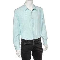 Pre Owned Ralph Lauren Green and White Check Cotton Long Sleeve Button Down Shirt XL