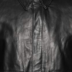 مملوكة مسبقًا جاكيت رالف لورين بومبر جلد أسود سحاب أمامي مقاس كبير (لارج)