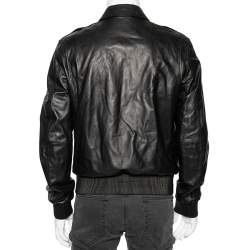 مملوكة مسبقًا جاكيت رالف لورين بومبر جلد أسود سحاب أمامي مقاس كبير (لارج)