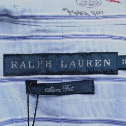 Pre Owned Ralph Lauren Blue Striped Cotton Button Front Shirt M