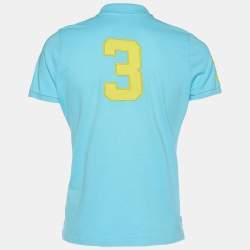 مملوكة مسبقًا تي شيرت رالف لورين قطن بيكيه أزرق مطرز مقاس كبير جدًا - إكس لارج