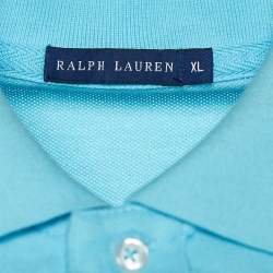 مملوكة مسبقًا تي شيرت رالف لورين قطن بيكيه أزرق مطرز مقاس كبير جدًا - إكس لارج
