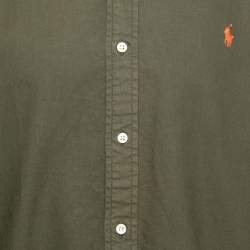 Pre Owned قميص رالف لورين داون كاستم قطن أخضر قصة مجسمة مقاس كبير جداً ( إكس لارج )