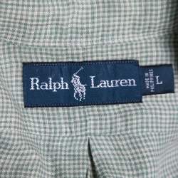 Pre Owned Ralph Lauren Green Checked Linen Short Sleeve Button Front Shirt L