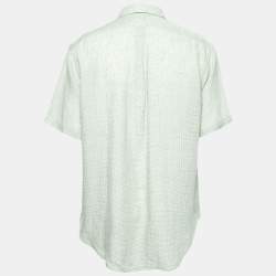 Pre Owned Ralph Lauren Green Checked Linen Short Sleeve Button Front Shirt L