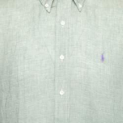 Pre Owned Ralph Lauren Green Checked Linen Short Sleeve Button Front Shirt L