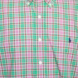 Pre Owned Ralph Lauren Green & Pink Checked Cotton Classic Fit Shirt XL