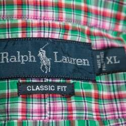 Pre Owned Ralph Lauren Green & Pink Checked Cotton Classic Fit Shirt XL