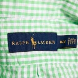 Pre Owned Ralph Lauren Lime Green Checked Crinkled Cotton Short Sleeve Shirt M