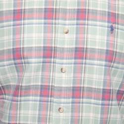 Pre Owned Ralph Lauren Green Checked Cotton Button Front Classic Fit Shirt L