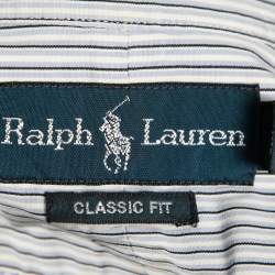 Pre Owned Ralph Lauren Blue Striped Cotton Classic Fit Short Sleeve Shirt L