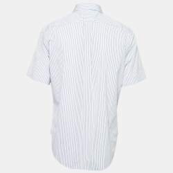 Pre Owned Ralph Lauren Blue Striped Cotton Classic Fit Short Sleeve Shirt L