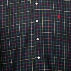 Pre Owned Ralph Lauren Navy Blue Checkered Cotton Button Front Shirt XL
