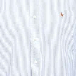 Pre Owned Ralph Lauren White and Blue Striped Cotton Button Front Shirt XL