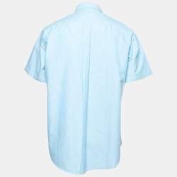 مملوكة مسبقًا قميص رالف لورين قطن أزرق بأزرار سفلية بأكمام قصيرة مقاس كبير جداً ( إكس لارج )