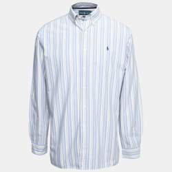 Pre Owned Ralph Lauren Blue Striped Cotton Button Down Classic Fit Shirt L