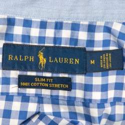 Pre Owned قميص رالف لورين قطن كاروهات أزرق بقصة رفيعة مقاس متوسط - ميديوم