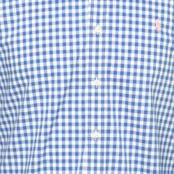 Pre Owned قميص رالف لورين قطن كاروهات أزرق بقصة رفيعة مقاس متوسط - ميديوم