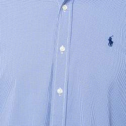 Pre Owned Ralph Lauren Blue Check Print Synthetic Classic Fit Performance Shirt M