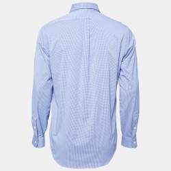 Pre Owned Ralph Lauren Blue Check Print Synthetic Classic Fit Performance Shirt M