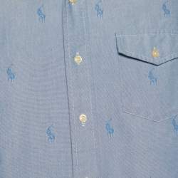 Pre Owned Ralph Lauren Blue Logo Jacquard Cotton Long Sleeve Shirt M