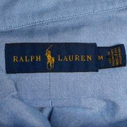 Pre Owned Ralph Lauren Blue Logo Jacquard Cotton Long Sleeve Shirt M
