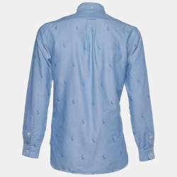 Pre Owned Ralph Lauren Blue Logo Jacquard Cotton Long Sleeve Shirt M