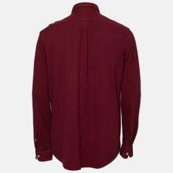 Pre Owned Ralph Lauren Maroon Featherweight Mesh Cotton Long Sleeve Shirt L