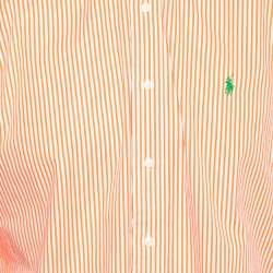 مملوكة مسبقًا قميص رالف لورين قطن مخطط برتقالي بصف أزرار مقاس كبير