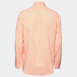 مملوكة مسبقًا قميص رالف لورين قطن مخطط برتقالي بصف أزرار مقاس كبير