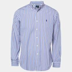 Pre Owned Ralph Lauren Blue Striped 120's Poplin Button Down Shirt M