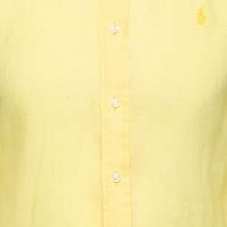 Pre Owned Ralph Lauren Yellow Ocean Wash Linen Slim Fit Button Down Shirt S