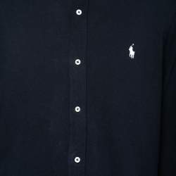 Pre Owned Ralph Lauren Navy Blue Cotton Pique Long-Sleeve Polo Shirt L   