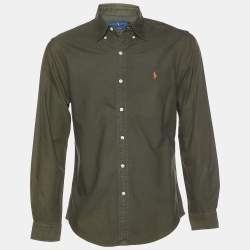 Pre Owned Ralph Lauren Green Cotton Slim Fit Button Front Shirt M