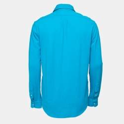 Pre Owned Ralph Lauren Cyan Blue Featherweight Cotton Mesh Button Front Shirt M