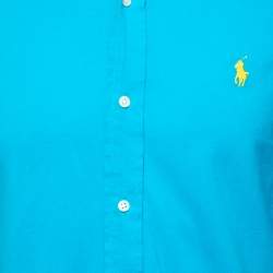 Pre Owned Ralph Lauren Cyan Blue Featherweight Cotton Mesh Button Front Shirt M