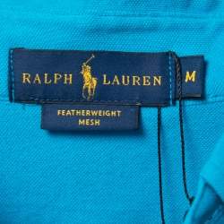 Pre Owned Ralph Lauren Cyan Blue Featherweight Cotton Mesh Button Front Shirt M
