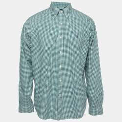 Pre Owned Ralph Lauren Green Gingham Checked Cotton Classic Fit Long Sleeve Shirt L