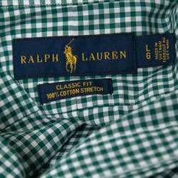 Pre Owned Ralph Lauren Green Gingham Checked Cotton Classic Fit Long Sleeve Shirt L