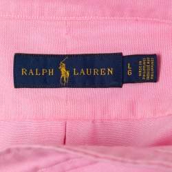 Pre Owned Ralph Lauren Pink Cotton All Over Logo Button Front Shirt L