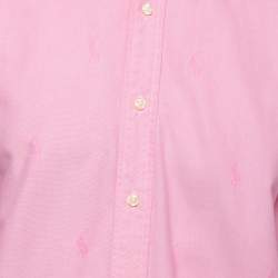 Pre Owned Ralph Lauren Pink Cotton All Over Logo Button Front Shirt L