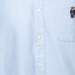 Pre Owned Ralph Lauren Light Blue Cotton Bear Logo Button Front Shirt L