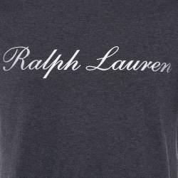 Pre Owned Ralph Lauren Purple Label Grey Logo Signature Printed Cotton Crewneck T-Shirt M