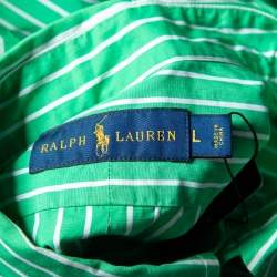 Ralph Lauren Green Striped Cotton Button Front Shirt L