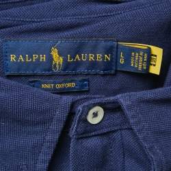 Pre Owned Ralph Lauren Navy Blue Knit Oxford Full Sleeve Shirt L