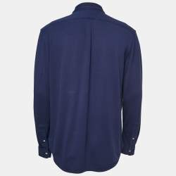 Pre Owned Ralph Lauren Navy Blue Knit Oxford Full Sleeve Shirt L