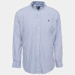 Pre Owned Ralph Lauren Blue Striped Cotton Classic Fit Full Sleeve Shirt M