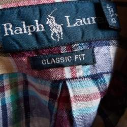 Pre Owned Ralph Lauren Red Checkered Linen Classic Fit Shirt M